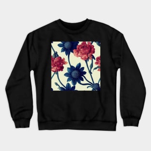 Deep Blue and Orange Red Vintage Floral Crewneck Sweatshirt